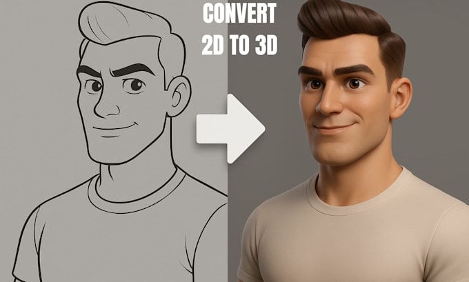 convert 2d to 3d character model 2d sketch to 3d  3d printable model, step file