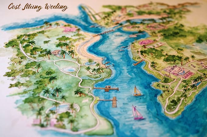 do custom watercolor wedding map