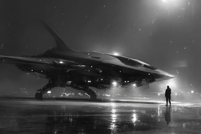 draw spaceship concept art or starship or sci fi vehicle