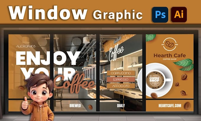 amazing window graphics design, store front, sign board, with mockup