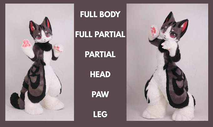Normal Fursuit Mini, parcial, completo parcial, cabeza, cola, pata, mano, cuerpo ...