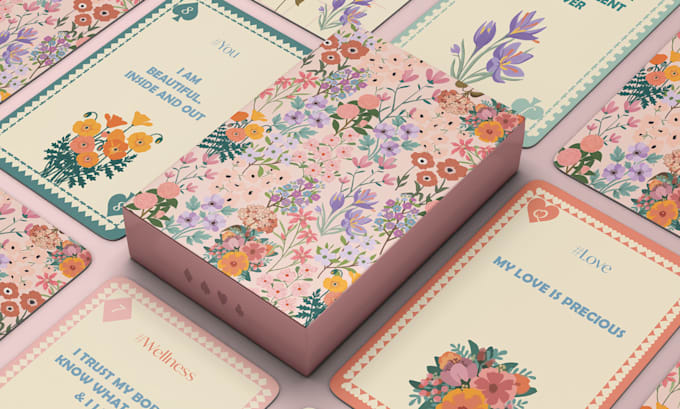 design playing card game affirmation motivational flash card box mockup rulebook