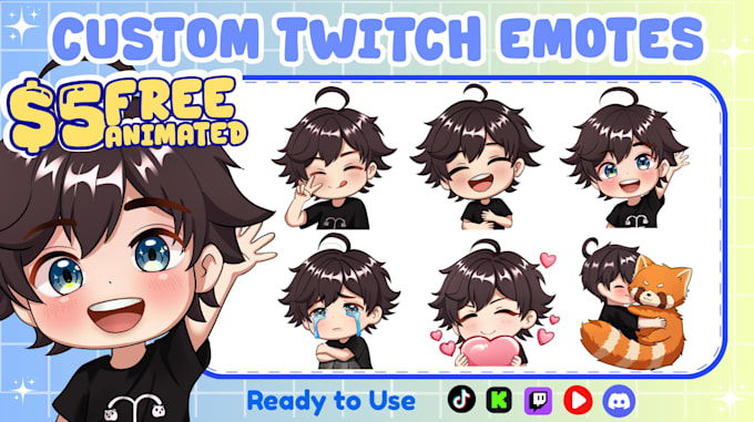draw custom twitch emotes, chibi emotes, animated emotes, vtuber emotes for you