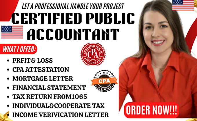 audit financial statement, sign US CPA income verification letter, notary stamp