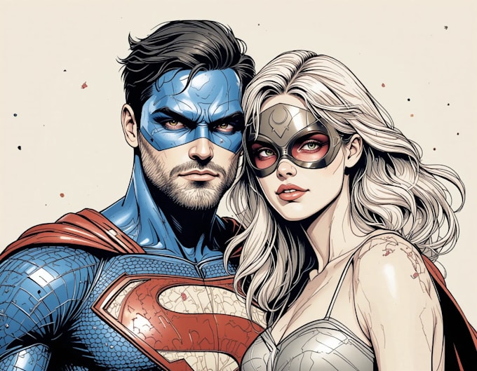 make watercolor super hero couple portrait
