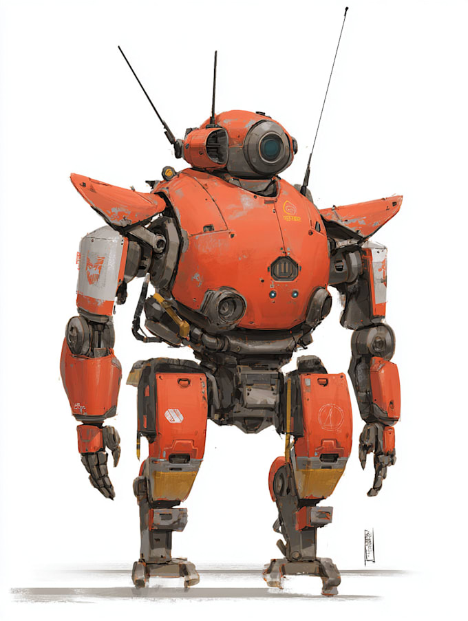 draw macha robot ,armor, gundam in anime style