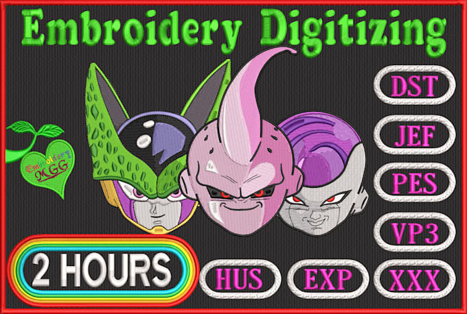 do embroidery digitizing into emb, jef, pes, jef, exp, in 1 hour