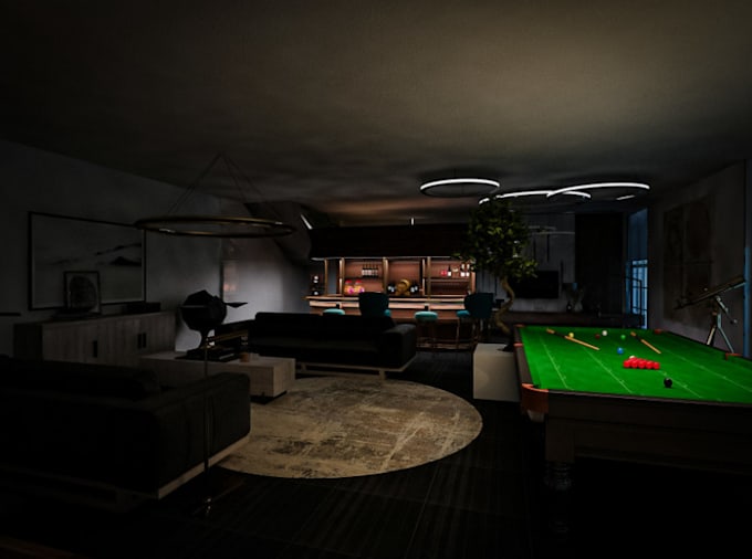 renew 3d snooker arena,interior led light,billiard room, gaming scape rendering