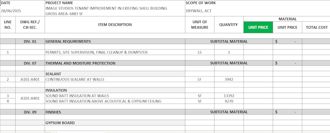 do accurate drywall estimating and material takeoff services
