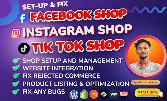 set up tiktok, facebook, instagram shop and integration ecommerce store