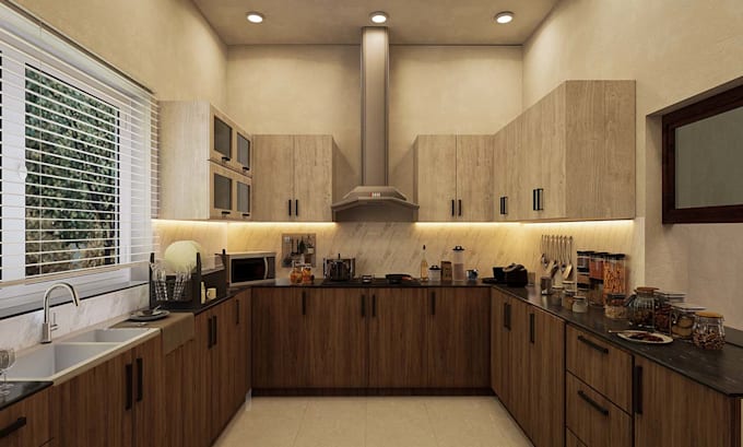 create a photorealistic modern kitchen 3d render