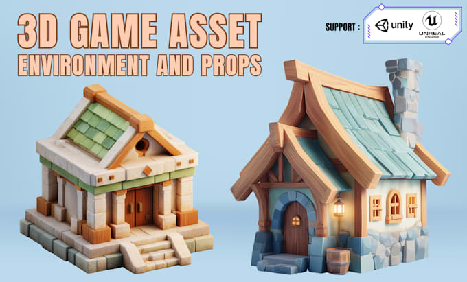 create low poly 3d game assets, buildings, and props for unity and ue