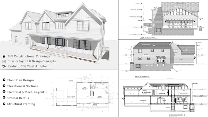 create residential building plans for permit in autocad, chief architect