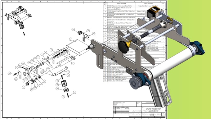 do 3d model and 2d technical drawings of mechanical assembly