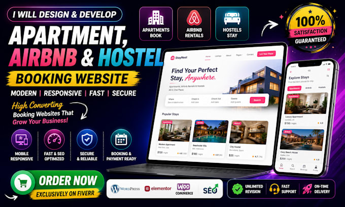 design apartment booking website, airbnb renting website, hostel booking website