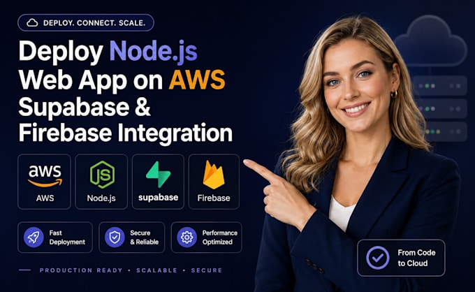 deploy node js app, web app on AWS supabase integration, firebase database setup