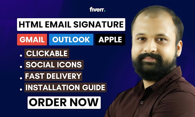 design clickable HTML email signature for outlook, gmail and apple in 2hours
