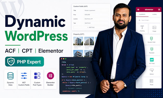 create dynamic wordpress websites using acf, cpt and elementor