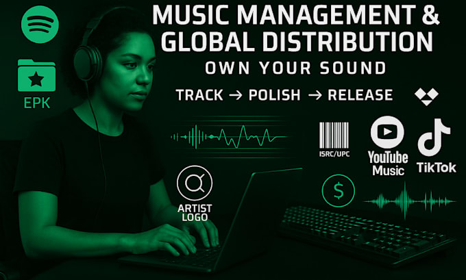 music manager, fix issue and distribute, and marketer to promote music career