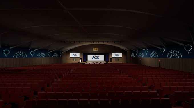 design hall, church auditorium, podium render, vector work,lighting layout,stage