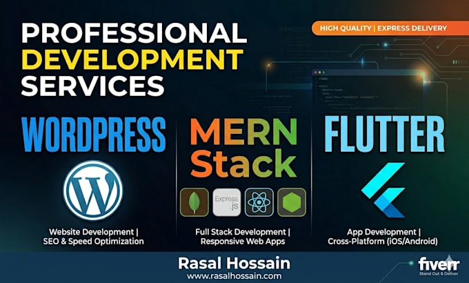 do wordpress, mern stack, react and flutter app development