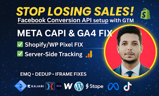 fix meta pixel for shopify, wp, setup meta capi, ga4 server side via GTM, stape