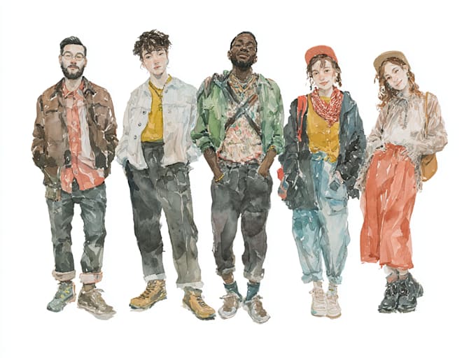 draw watercolor group portrait illustration