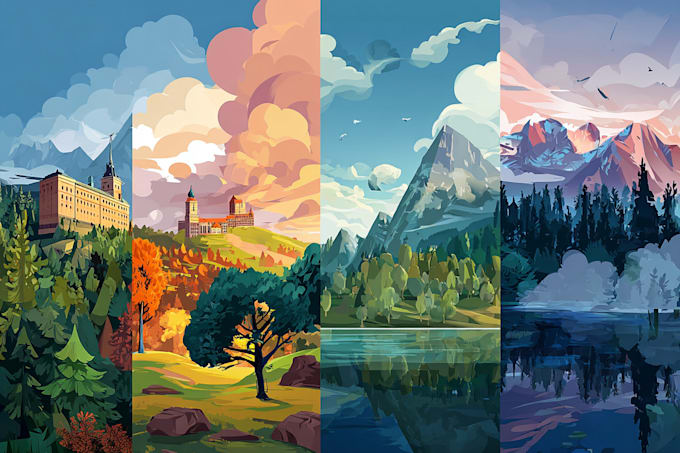 draw a flat vector landscape illustration