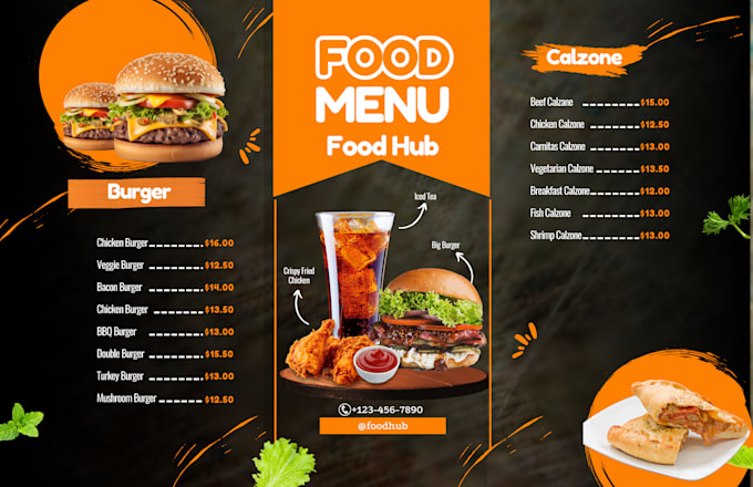 make creative food and pizza menu designs in high quality using canva pro