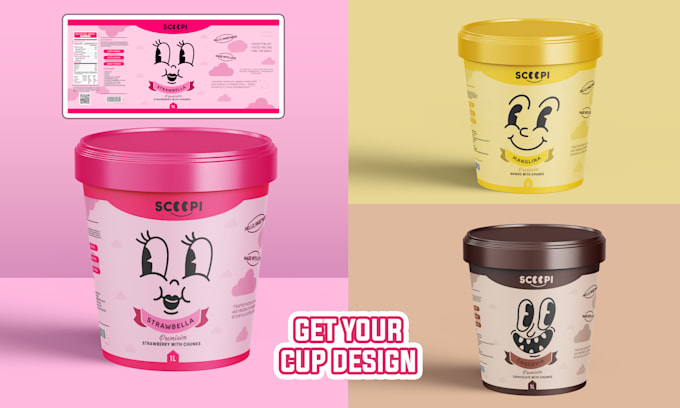 design ice cream cups and frozen food label and packaging