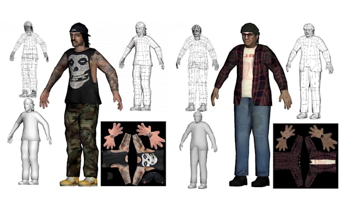 create retro ps1, psx, n64 low poly game ready models with rig and textures