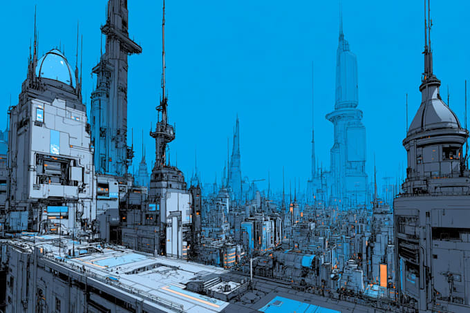 make a cyberpunk futuristic city illustration