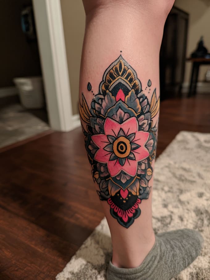 do stunning line art pet tattoo design with flowers