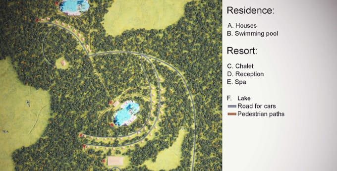 render 3d master plan development, community site plan,rv park,gis map,landscape