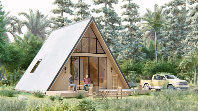 design a modern tiny home or container home with 3d renders