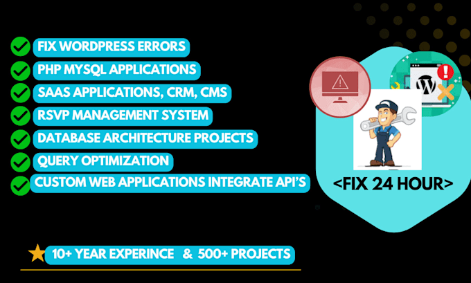 fix wordpress errors and develop PHP, HTML, CSS, jquery, mysql, API and payment