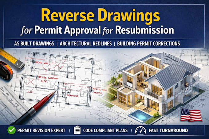 design reverse drawings for permit approval for resubmission, as built drawings
