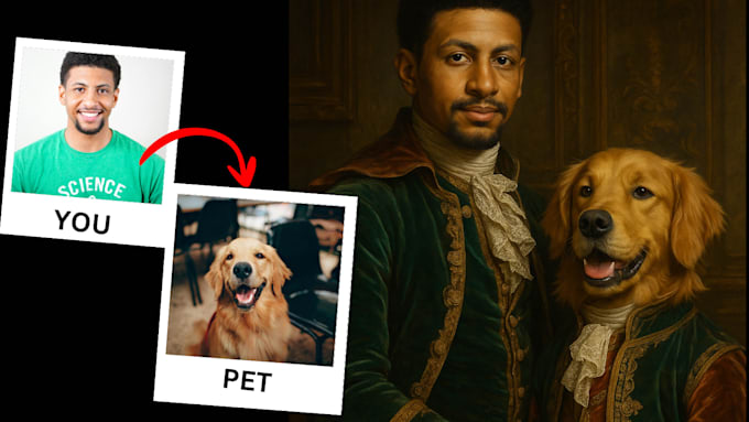 create a custom royal pet and owner portrait