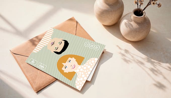 create elegant custom couple portraits for wedding invitations