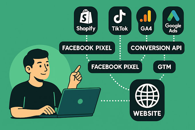 setup pixel on shopify, facebook, tiktok, GTM,  custom