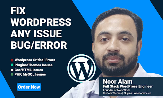 fix any wordpress bug, 404, database, error or CSS issue