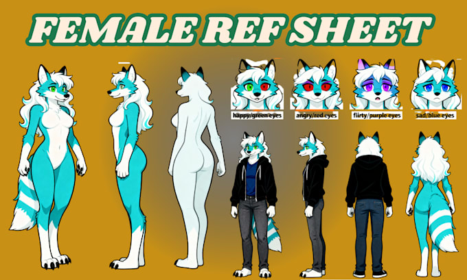 Draw your furry ref sheet, fursona reference sheet oc ref sheet for ...