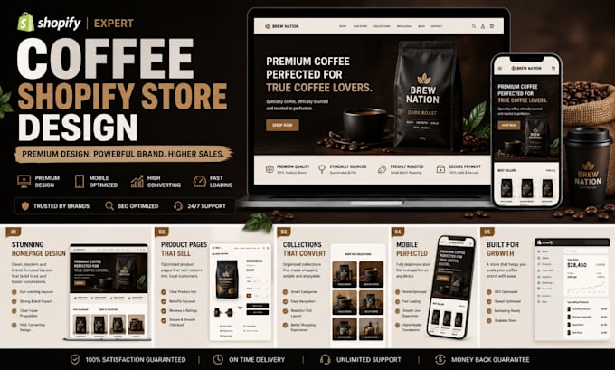 design a premium coffee shopify store for your coffee brand