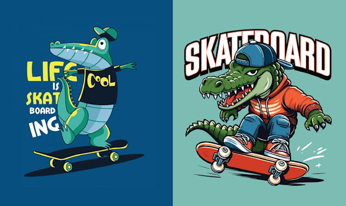 design retro vector skateboarder crocodile logo