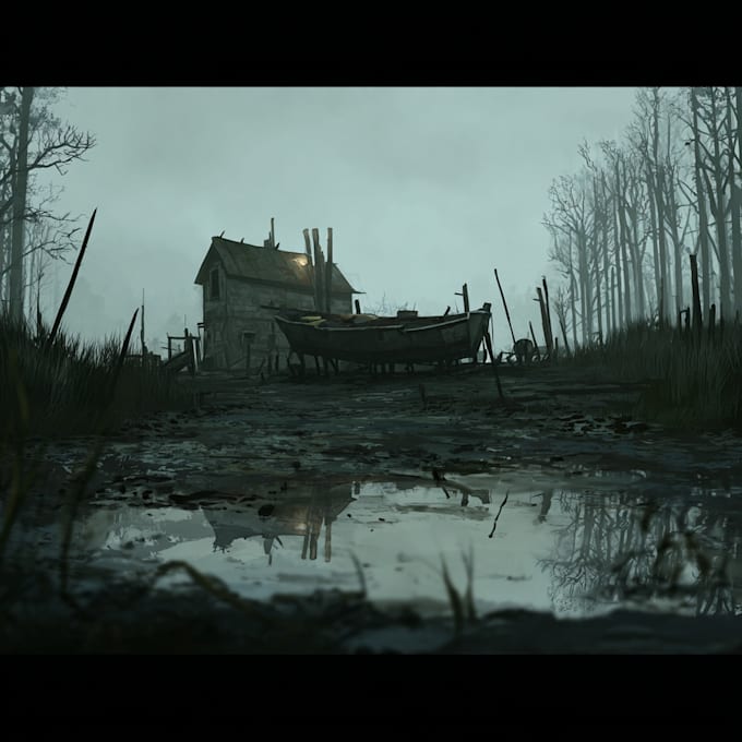 do mystical horror dark environment concept art or landscape