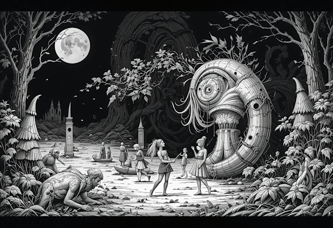 draw dark art illustration with engraving style