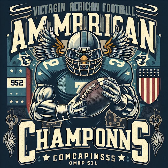 design a vintage american football champions mascot logo with custom t shirt