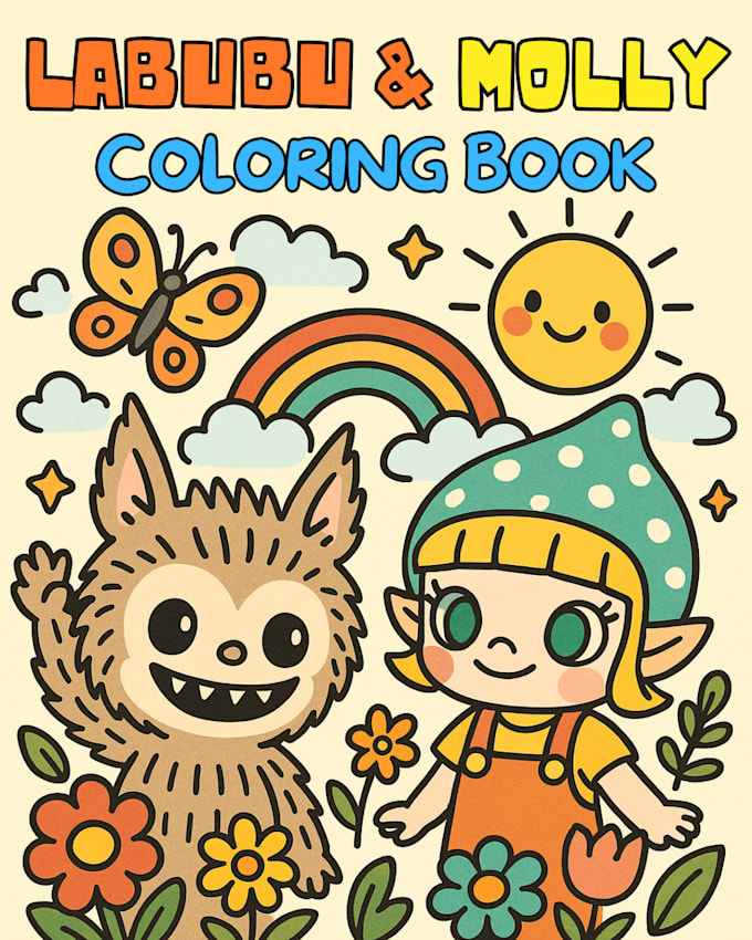create cute labubu and molly coloring book pages for kids