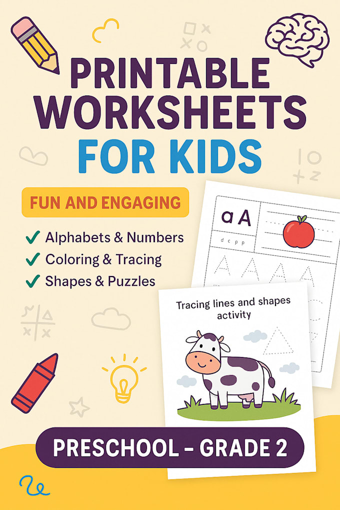 Design fun and educational kids worksheets by U_875fbeab47ba | Fiverr