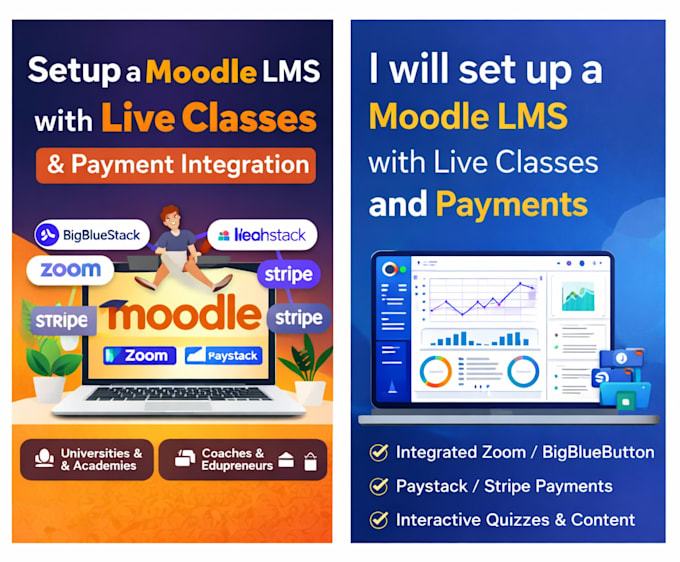 set up a moodle lms with live classes and payment integration
